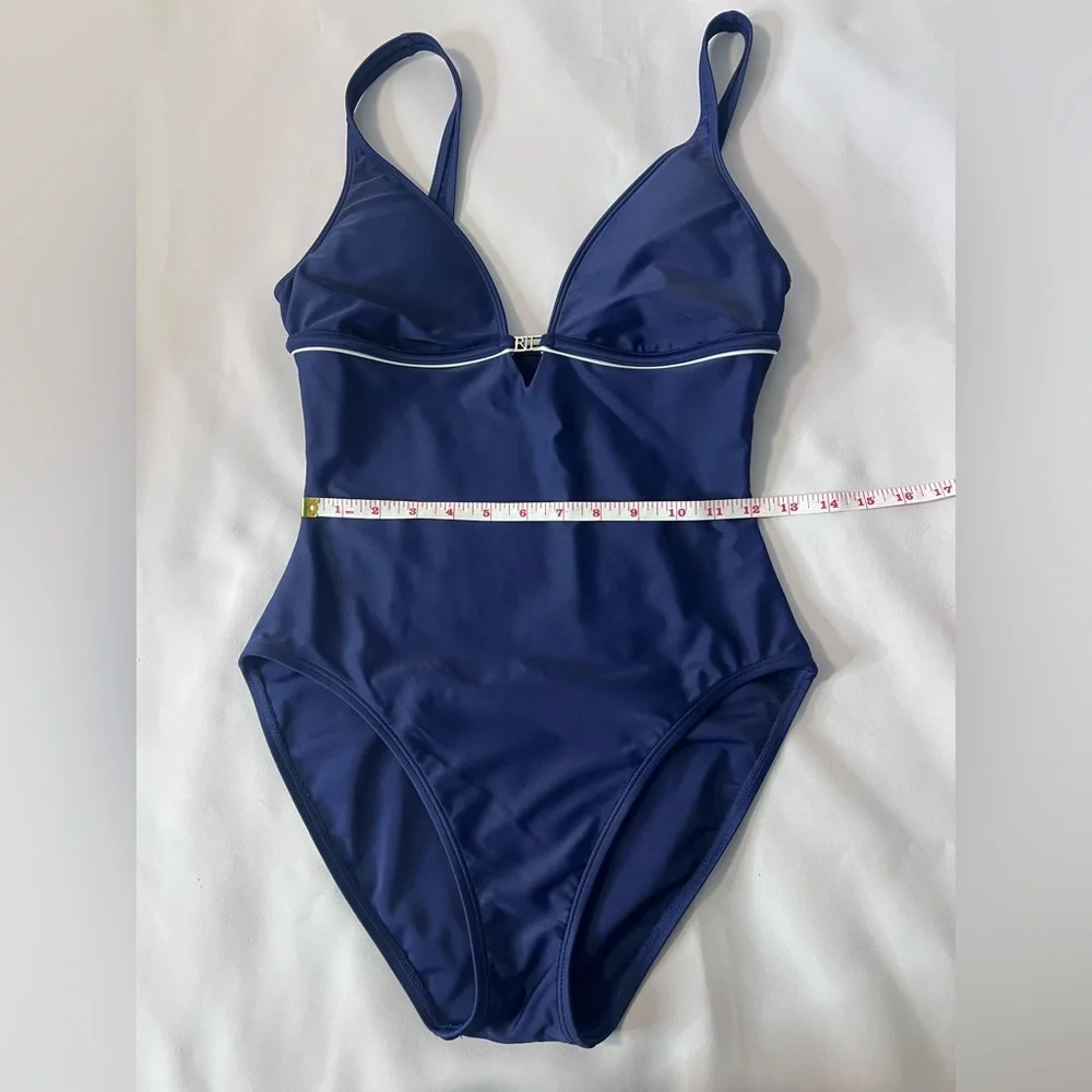 Lauren Ralph Lauren Womens Blue V Neck‎ One Piece Swimsuit Sz 10